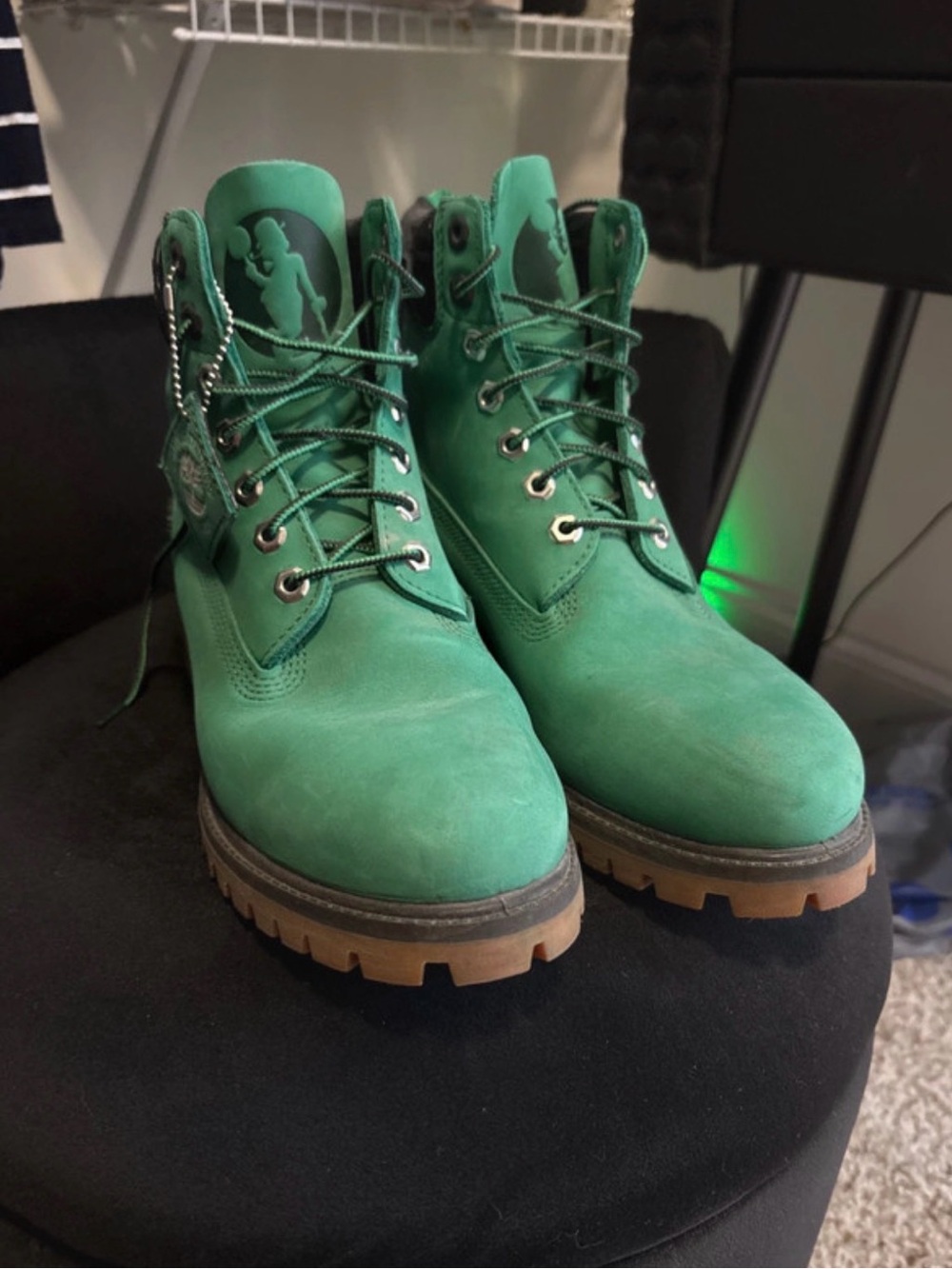 Mens Green Lace-Up Work Boots